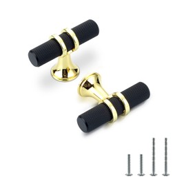 Rergy 16 Pack Knurled Black Cabinet Knobs T Bar Matte Black Cabinet Knob Kitchen Knurled Cabinet Knobs for Drawer Dresser