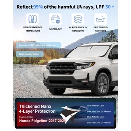 for Ridgeline Car Windshield Sun Shade for 2017-2023 2024 Crew Cab Truck Accessories Front Window Sunshade 2 Layer 240T Windshield Cover Sun Visor Shield Protector Block UV Ray