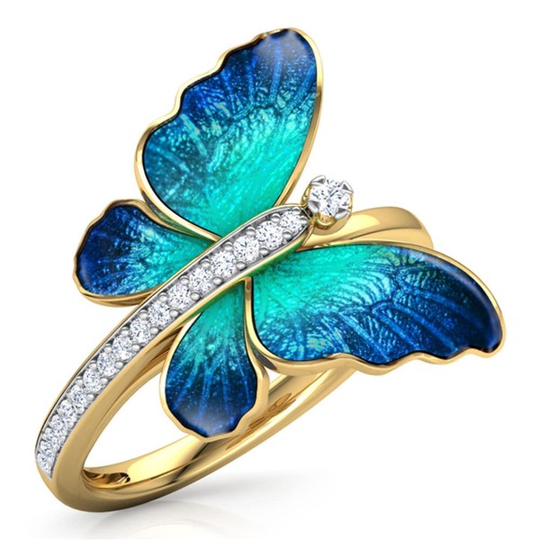 LRGKMCWTOB 14K Gold Zircon Butterfly Ring Butterfly Rings for Women