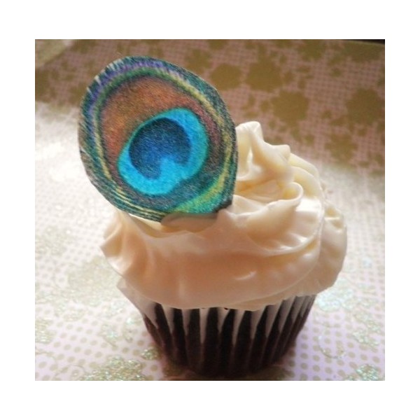Edible Peacock Feathers - Set of 12 - Cake Decorations, Cupcake Topper