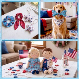 Frienda 24 Pcs 4th of July Fabric Bundles, 18 x 22 Inch Red Blue White Fat Quarters, Patriotic Independence Day Quilting Sewing Fabric for DIY Handmade Craft Home Decoration 250th Anniversary Party