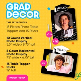 Big Dot of Happiness Graduation Cheers - Graduation Party Picture Centerpiece Sticks - Photo Table Toppers - 15 Pieces