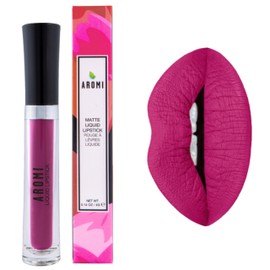Aromi Matte Liquid Lipstick | Long-Lasting, Smudge Proof, Purple Magenta Lip Color, Waterproof, Pink Raspberry, Paraben, Phthalate, + Gluten Free (Forbidden Fuchsia)