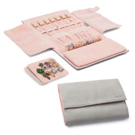 Becko Jewellery Organizer Roll Travel Jewel Bag case for Multiple Necklaces, Rings, Bracelets, Supple Leather & Suede, Large Capacity Without Crease, Lightweight, Portable & Practical (LGra)