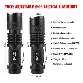 ULTRAFIRE 5 Pack SK68 Tactical and Small Flashlights,7w 3-Mode Pocket Torch Adjustable Focus Zoom Light Lamp