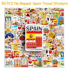 Huipalon Spanish Stickers for Books, 50 PCS Spain Travel Stickers for Scrapbooking, No-Repeat Spanish Stickers for Kids Adults, Graffiti Spain Stickers Vinyl Stickers for Water Bottles Laptops Kindle