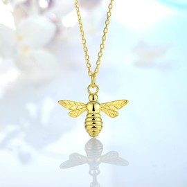 FJ 18ct Yellow Gold Plated Bee Necklace 925 Sterling Silver Bumble Bee Pendant Necklace Bee Jewellery Gifts for Women Girls with 18 inch Chain