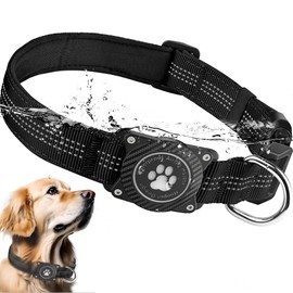 Ytanest Reflective AirTag Dog Collar, Waterproof Air Tag Dog Collar Holder, Luminous,Comfortable and Durable Padded Heavy Duty Dog Collars for Small Medium Large Dogs, Black, S