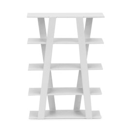 Dollhouse Shelf Miniature Furniture Bookshelf 1/12 Scale Wooden Storage Rack Four Tier Shelves Doll House Accessories and Furniture Display Stand Mini Scene Ornaments Decoration (White)