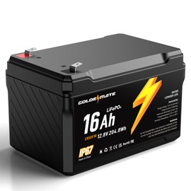 GOLDENMATE 12V 16Ah LiFePO4 Battery, IP67 Waterproof, 12V Lithium Battery w/ 5000+ Deep Cycles, Built-in BMS, Premium Lithium Iron Phosphate Cell, Ideal for Solar, Marine, Fishfinder, Off-grid camping