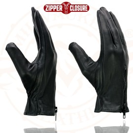 Milwaukee Leather SH226D Men's Black Unlined Leather Lightweight Motorcycle Hand Gloves W/Wrist Zipper Closure - Large