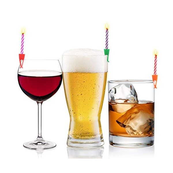 Wish Clips Birthday Candles for Drinks | 15 Colored Candles and Clips | Happy Birthday Cake Candles with Holder | 21st Birthday Gifts for Her Him | Beer Cake Bottle Shot Glass Wine Cup Candle Holder