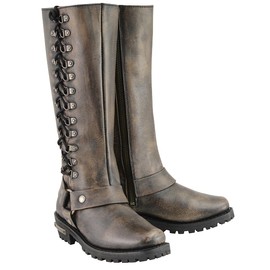Milwaukee Leather Women's Distressed Brown Leather 14-inch Classic Harness Square Toe Motorcycle Rider Boots MBL9368-8.5