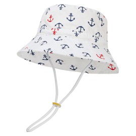 MASOCIO Baby Children's Sun Hat Summer Hat Girls Boys with Wide Brim Fishing Hat Adjustable, White