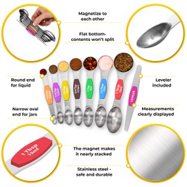 Stainless Steel Measuring Spoons Set, Including 8 Double Sided Magnetic Measuring Spoons, Fits in Spice Jar… (Maxi)