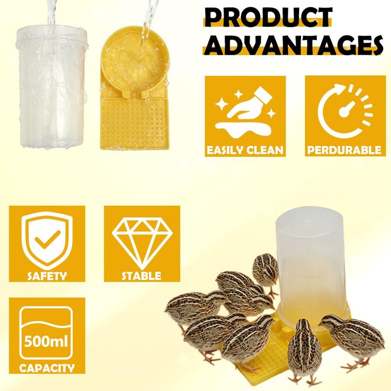 2 Pack Quail Waterer with Yellow Tray, 500ml Large Capacity