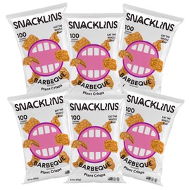 SNACKLINS Plant Based Crisps - Vegan Healthy Snacks - Gluten Free, Grain Free, 100% Kosher For Passover, Low Calorie - No Added Sugar, Crunchy, Puffed Snack - Barbeque - 3oz Bag (6 Pack)