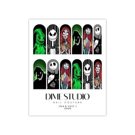 Holiday Christmas Jack & Sally 3 Decals Water Transfer Wraps for Acrylic, Gel-X, Press On Nail Extensions Xmas Art (40MM Medium)