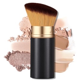 Brocha de maquillaje retráctil Kabuki: brocha de viaje todo en uno para base, polvos, rubor, líquidos y cremas | Portátil y fácil de usar para mujeres y principiantes (negra)