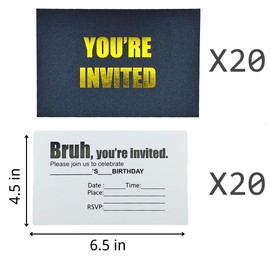 Doczen Birthday Invitations for Boys 20-Pack | Teen Birthday Invites with Envelopes for 14th or 16th Party | Modern Fill-in Blank Teenager & Boys Party Invitations, Premium Black and Gold