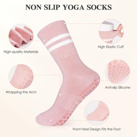 OIFIKAA 5pcs Non-Slip Yoga Socks for Women - Grippy Pilates Socks, Breathable Cotton Workout Sock for Yoga, Gym, Pilates, Dance, Running
