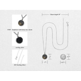 FashionJunkie4Life Sunflower Necklace With Bee, Sterling Silver Honeybee Necklace for Women. 18” Chain with Sunflower Charm