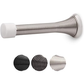 HOMOTEK 50 Pack Spring Door Stopper with Rubber Bumper Satin Nickel 3-1/8" Flexible Spring Heavy Duty Wall Door Stop Low Mounted Door Bumper for Home (Satin Nickel)