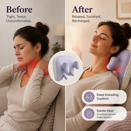 Heated Shiatsu Massage Pillow for Full-Body Relaxation – Deep Kneading Massager for Home, Office and Car