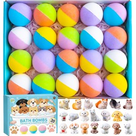 20 Pack Bath Bombs with Toys Inside Bath Bombs for Kids Toddlers Girls Boys Kids Bath Bombs with Surprise Dog Cat Figures Bubble Bath Toys Bulk Stocking Stuffers Birthday Christmas Gift for Kids