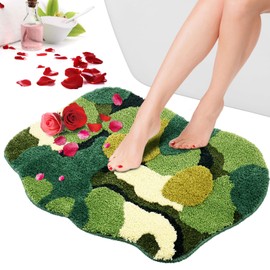 HOTBEST Moss Leaf Bathroom Rugs, 20x34in Non-Slip Moss Bathroom Mat, Super Absorbent Bath Mat Rug Decorative Bathroom Rug Machine Washable Fade Resistant Moss Shower Mat (Moss Leaf)