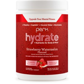 Perk Hydrate Strawberry Watermelon Flavored Electrolyte Drink Mix Powder (30 Servings) - Coconut Water, CDP-Choline, L-Theanine, Gluten-Free