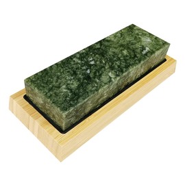 Large Size Polishing Sharpening Stone,Grit 10000# Knife Sharpener Whetstone Final Fine Polishing Natural Green Honing Oilstone for Knives Tools,Cutting Tools 180 * 60 * 30mm with Bamboo Base