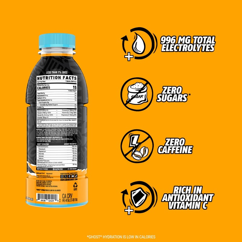 GHOST Hydration Drink, Orange Squeeze - RTD Sports Drink with