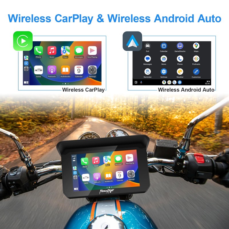 FancyTiger Motorcycle Carplay & Motorcycle Android Auto, 5 Inch IPS