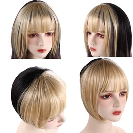 Pink/Golden Hair Bangs Clip in Hair Extensions, Clip on Bangs Wispy Bangs Fringe Hairpieces for Women Curved Bangs for Daily Wear