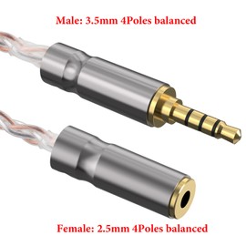 Geekria 3.5mm (1/8'') Balanced Male to 2.5mm Balanced Female Headphones Adapter, Copper and Silverplated Upgrade Cable Conversion Audio Dongle Cable (0.5ft)
