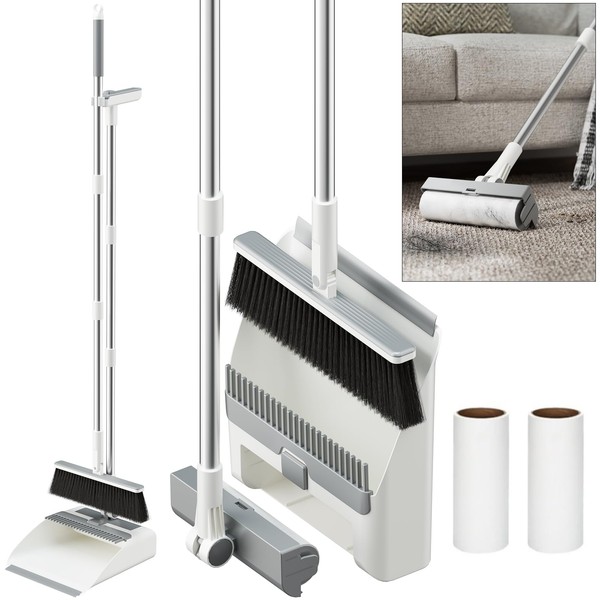 Broom And Dustpan Combo Set, Dust Pan with 3-In-1 Reusable