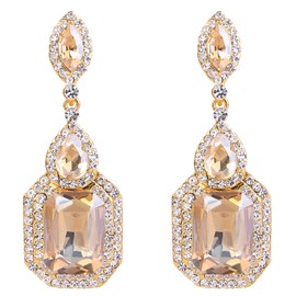 BriLove Women's Fashion Wedding Geometry Crystal Emerald Cut Infinity Dangle Chandelier Earrings Topaz Color Champagne Colour Gold-Tone