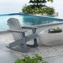 Outsunny Wooden Adirondack Rocking Chair Outdoor Lounge Chair Fire Pit Seating with Slatted Wooden Design, Fanned Back, & Classic Rustic Style for Patio, Backyard, Garden, Lawn, Gray