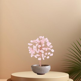 Rose Quartz Tree of Life Crystal Decor, Healing Gem Tree for Home Office Crystal Tree with Rose Quartz Base Pink Gemstone Tree of Life Decor