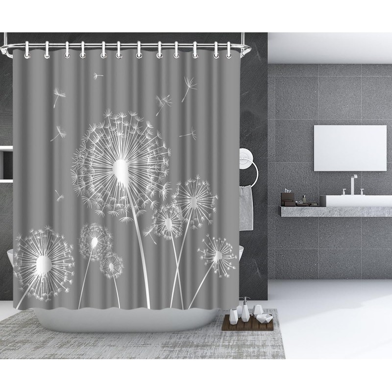 RnnJoile Dandelion Shower Curtain Grey and White Shower Curtain for