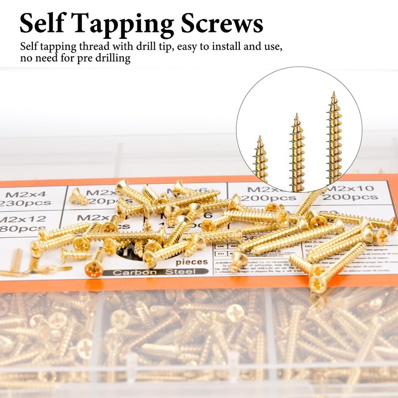 1660 Pieces M2 Small Screws Set, Small Wood Screws Set,