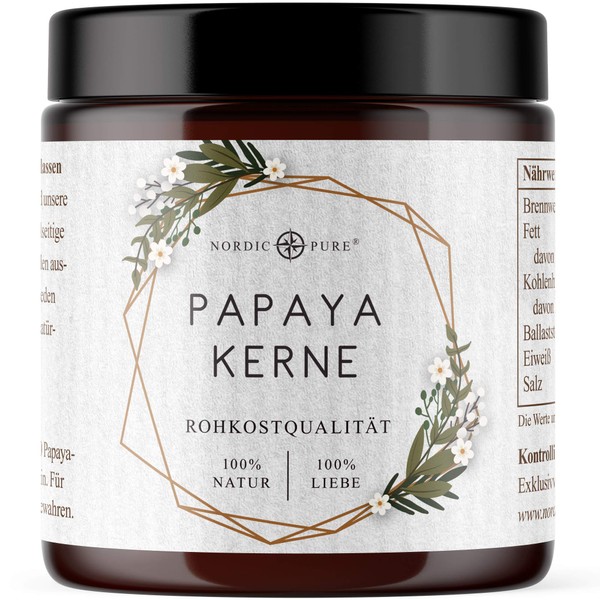 Papaya Seeds by Nordic Pure 100 g, Raw Food Quality Papaya Seeds, Papaya Pepper without Additives, High Papain Content, Papaya Enzyme