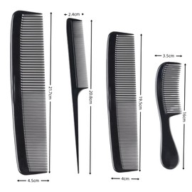 Loopunk 4 Piece Professional Black Comb Set, Premium Hair Comb, Fine Tooth Tail Combs and Styling Comb for Men and Women,Fine Pro Tail Combs, Dresser Hair Comb Styling Comb