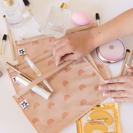 Tiny Twinkle Mess-proof Travel Bags, Airline Compliant, Zipper Closure, Clear Front Pouch, Diaper Bag Packing, Toiletry or Cosmetics Organizer 3 Pack Set (Boho Rainbow)