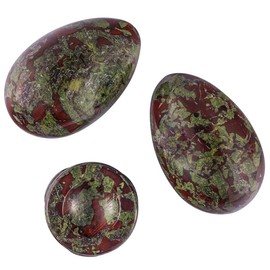 SUNYIK Dragon Bloodstone Gemstone Egg Sphere Sculpture Healing Figurine with Stone Stand Easter Day's Gift(1"x1.6")
