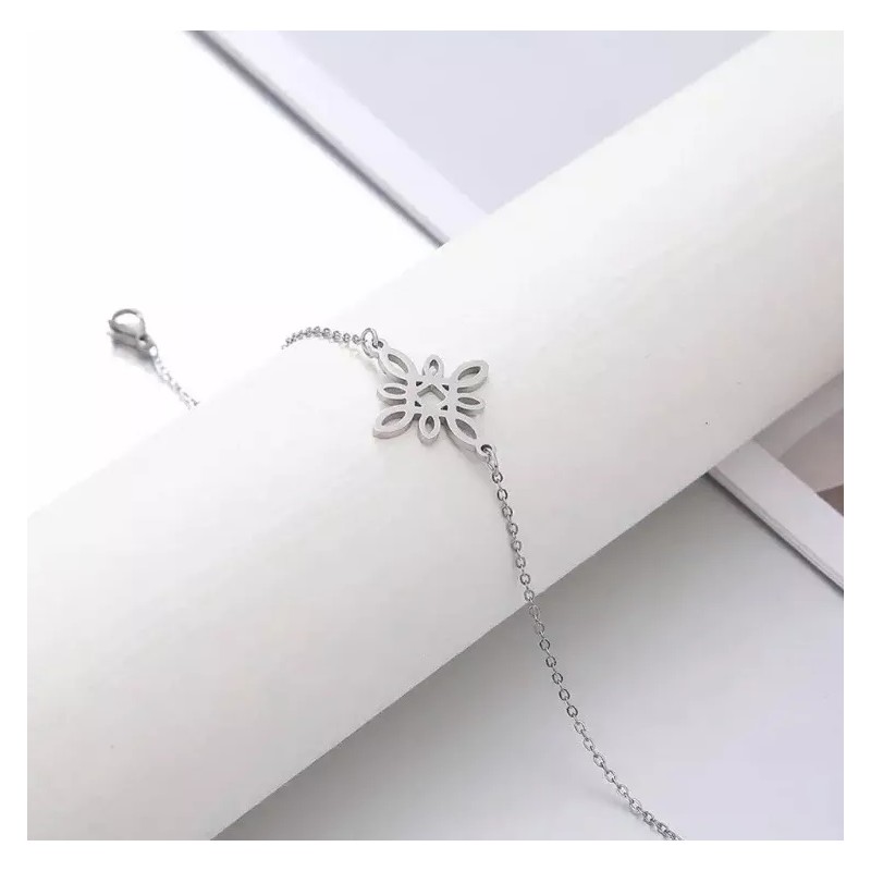 COLIBRI ALEGRE Pulsera Nudo De Bruja De Flor Plateado