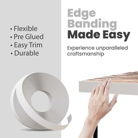 Edge Supply White Melamine 1-1/2 inch X 250 ft roll of White Edge Banding – Pre-glued Flexible Edging – Easy Application Iron-On Edging for Cabinet Repairs, Furniture Restoration