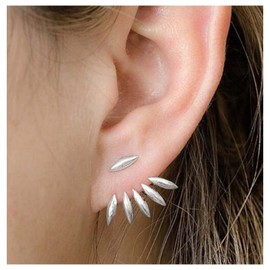 Allereya Vintage Lotus Ear Jacket Earrings Silver Spike Ear Jacket Earrings Lotus Ear Climber Earrings Front Back Earrings Jewellery for Women and Girls (Silver)