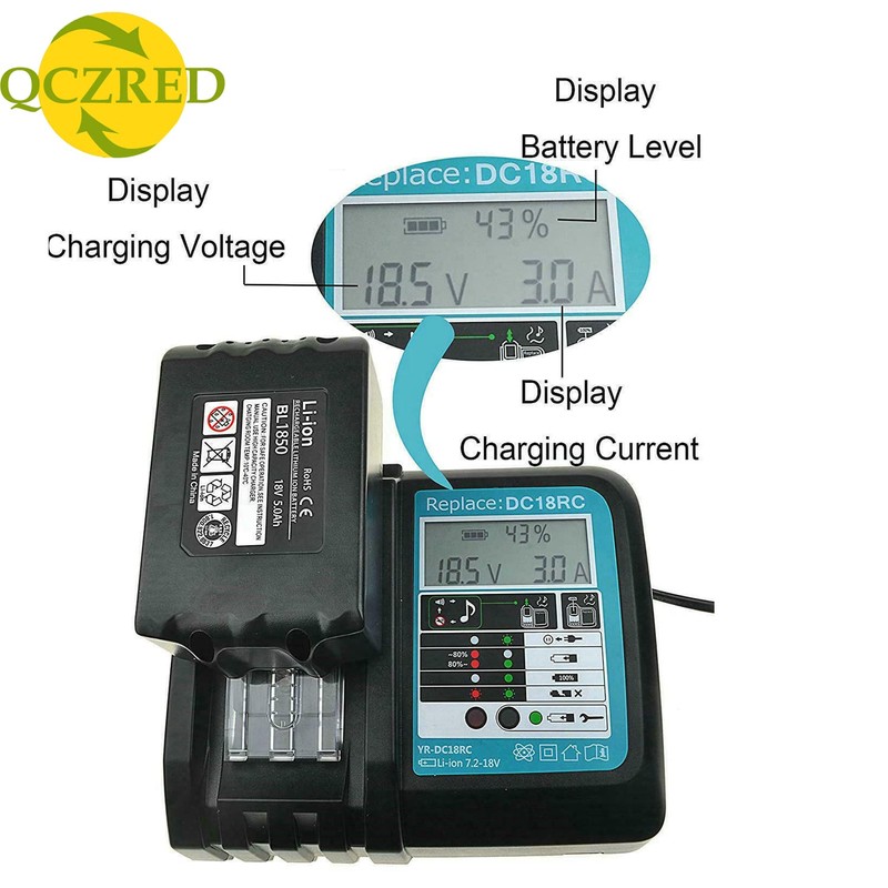 QCZRED 18V 5.0 Ah BL1850B Battery with DC18RC Charger Compatible